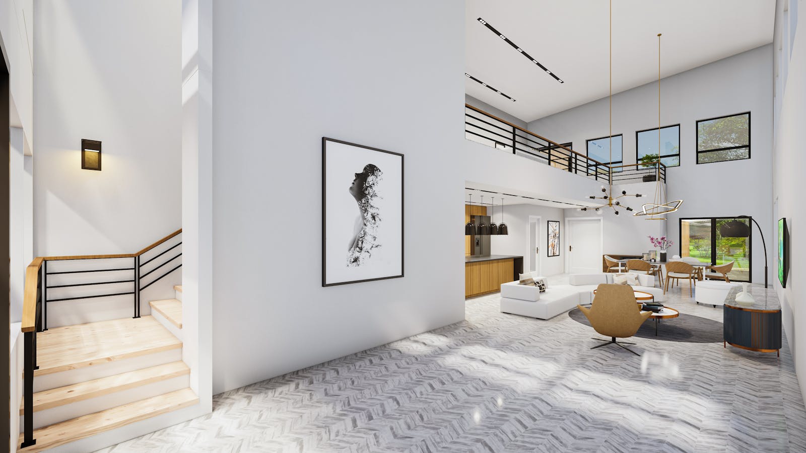 A modern living room interior with stylish furnishings