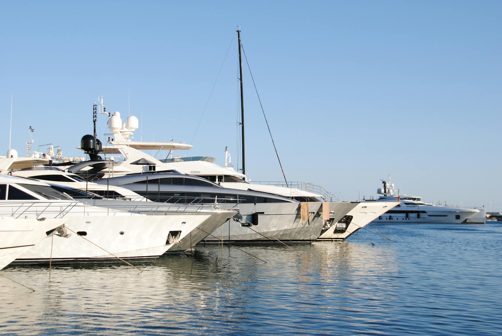 Yachts moored at the marina in Cannes on the French Riviera