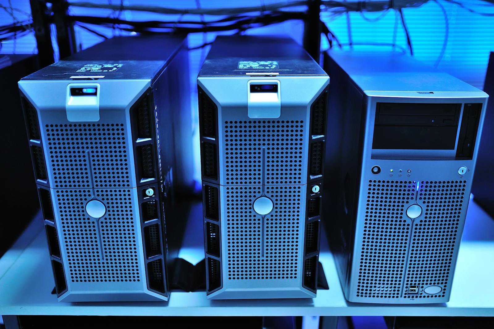Modern data-centre rack with rows of server units
